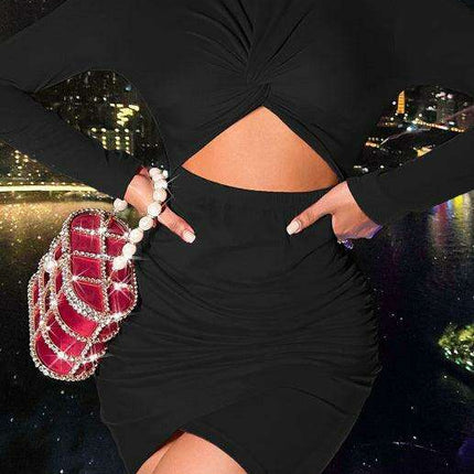 Sophisticated Long-Sleeve Bodycon Dress with Stylish Cropped Hem and Flattering Fit - Très Elite