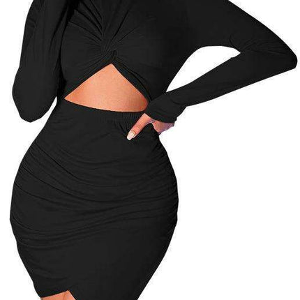 Sophisticated Long-Sleeve Bodycon Dress with Stylish Cropped Hem and Flattering Fit - Très Elite