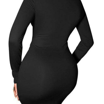 Sophisticated Long-Sleeve Bodycon Dress with Stylish Cropped Hem and Flattering Fit - Très Elite