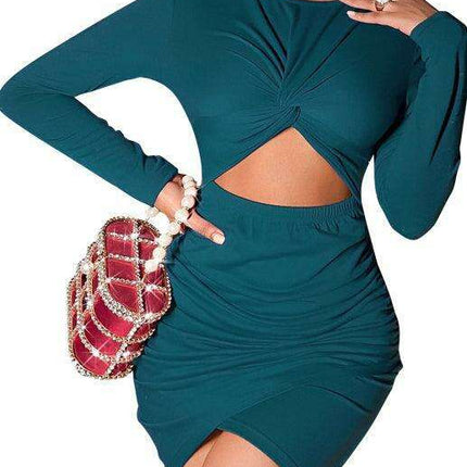 Sophisticated Long-Sleeve Bodycon Dress with Stylish Cropped Hem and Flattering Fit - Très Elite