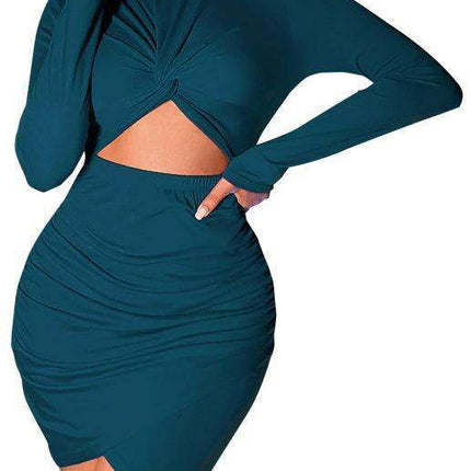 Sophisticated Long-Sleeve Bodycon Dress with Stylish Cropped Hem and Flattering Fit - Très Elite