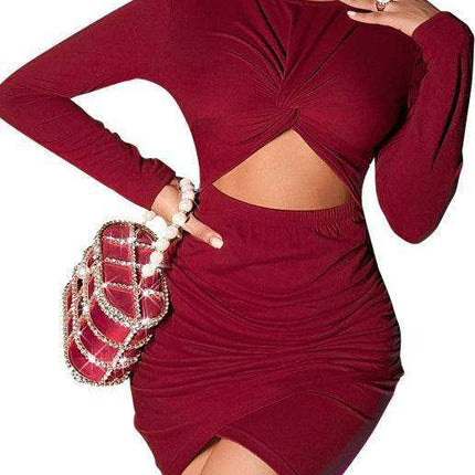 Sophisticated Long-Sleeve Bodycon Dress with Stylish Cropped Hem and Flattering Fit - Très Elite
