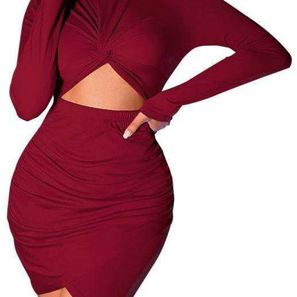 Sophisticated Long-Sleeve Bodycon Dress with Stylish Cropped Hem and Flattering Fit - Très Elite
