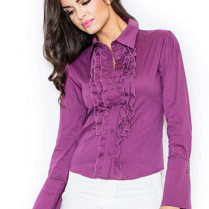 Sophisticated Long Sleeve Button-Up Shirt with Unique Jabot Accent - Très Elite