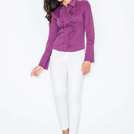 Sophisticated Long Sleeve Button-Up Shirt with Unique Jabot Accent - Très Elite