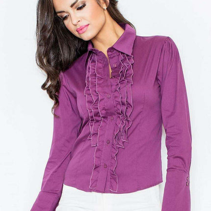 Sophisticated Long Sleeve Button-Up Shirt with Unique Jabot Accent - Très Elite