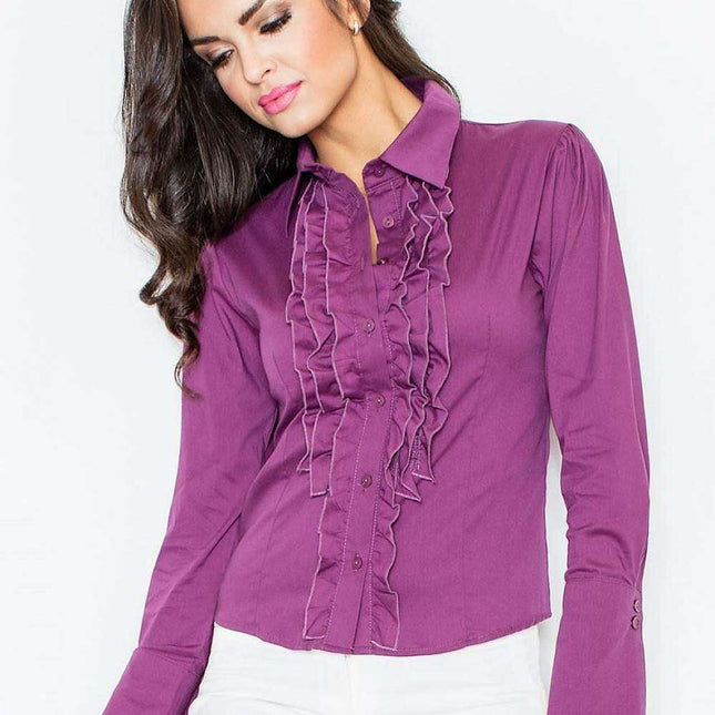 Sophisticated Long Sleeve Button-Up Shirt with Unique Jabot Accent - Très Elite