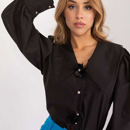 Sophisticated Long Sleeve Cotton Blouse with Stylish Collar for Women - Très Elite