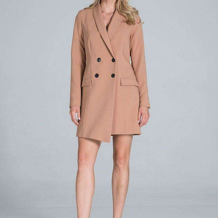 Sophisticated Long-Sleeve Jacket Dress with Practical Pockets