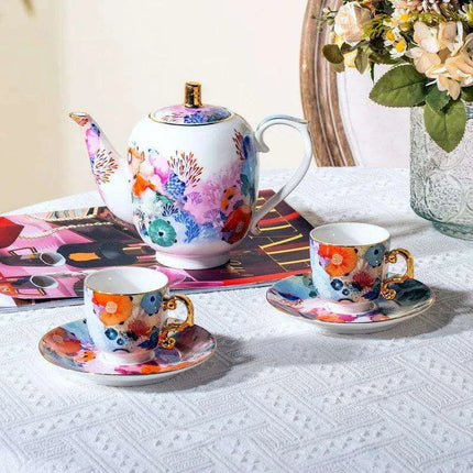 Sophisticated Marine-Inspired Italian Espresso and Tea Collection with Opulent Gold Handles - Très Elite
