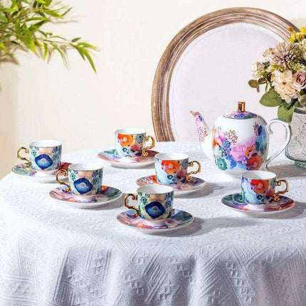 Sophisticated Marine-Inspired Italian Espresso and Tea Collection with Opulent Gold Handles - Très Elite