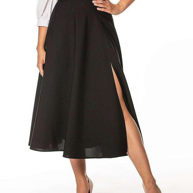 Sophisticated Mid-Calf Slit Skirt with Eye-Catching Zipper Accent
