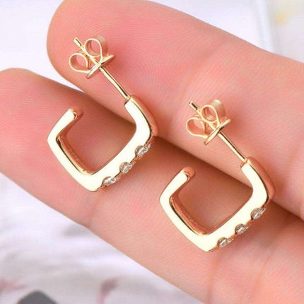 Sophisticated Moissanite Sterling Silver Geometric Huggie Earrings - Customizable Premium Plating Options