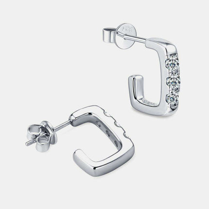 Sophisticated Moissanite Sterling Silver Geometric Huggie Earrings - Customizable Premium Plating Options