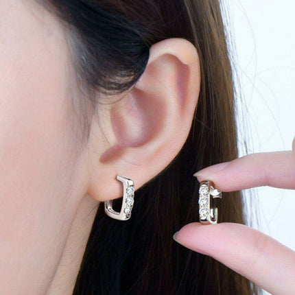 Sophisticated Moissanite Sterling Silver Geometric Huggie Earrings - Customizable Premium Plating Options