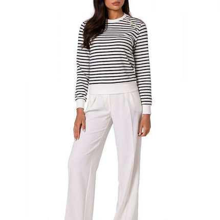 Sophisticated Navy Stripe Sweatshirt with Glamorous Gold Details