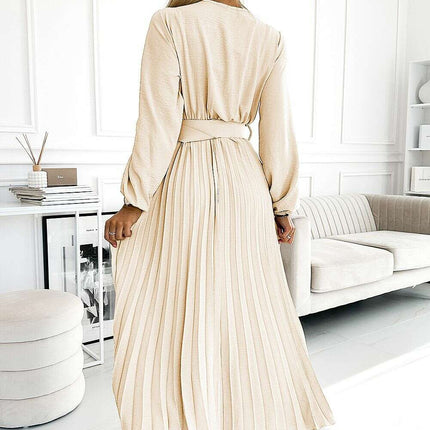 Sophisticated Ocean-Inspired Pleated Midi Dress with Elegant Envelope Neckline - Perfect for Any Occasion - Très Elite