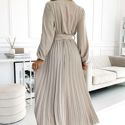 Sophisticated Ocean-Inspired Pleated Midi Dress with Elegant Envelope Neckline - Perfect for Any Occasion - Très Elite