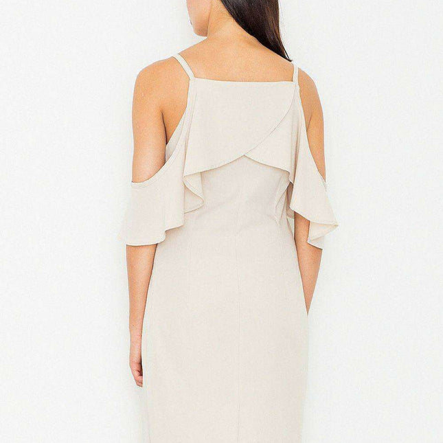 Sophisticated Off-Shoulder Ruffled Knit Day Dress