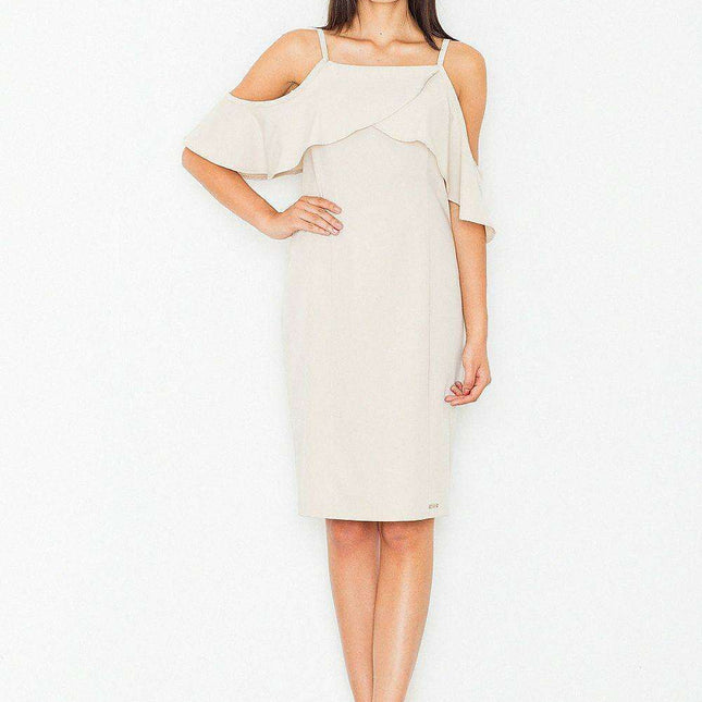 Sophisticated Off-Shoulder Ruffled Knit Day Dress