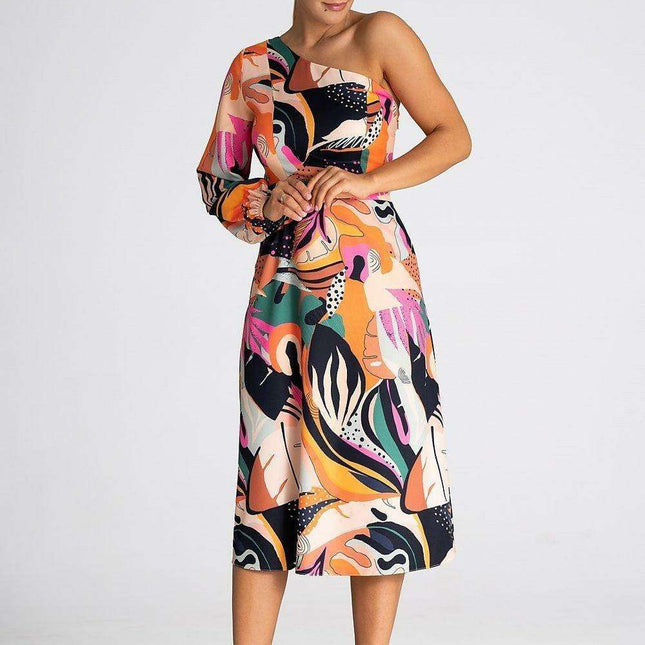 Sophisticated One-Shoulder Flare Cocktail Dress