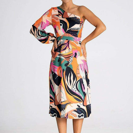 Sophisticated One-Shoulder Flare Cocktail Dress - Très Elite