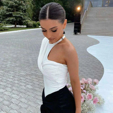 Sophisticated One Shoulder Skinny Jumpsuit for Women - Elegant Cut Out Bodysuit and Stylish Rompers - Très Elite