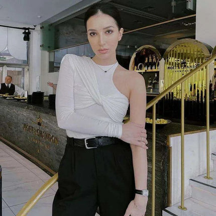 Sophisticated One Shoulder Skinny Jumpsuit for Women - Elegant Cut Out Bodysuit and Stylish Rompers - Très Elite