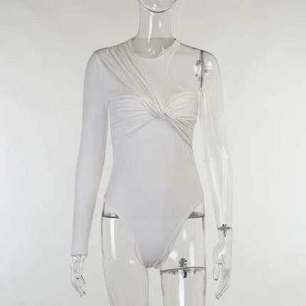 Sophisticated One Shoulder Skinny Jumpsuit for Women - Elegant Cut Out Bodysuit and Stylish Rompers - Très Elite
