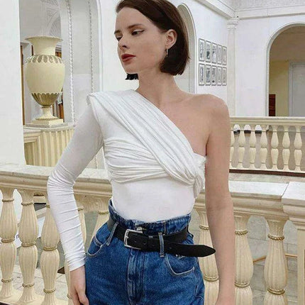 Sophisticated One Shoulder Skinny Jumpsuit for Women - Elegant Cut Out Bodysuit and Stylish Rompers - Très Elite