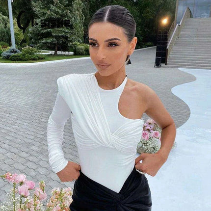 Sophisticated One Shoulder Skinny Jumpsuit for Women - Elegant Cut Out Bodysuit and Stylish Rompers - Très Elite