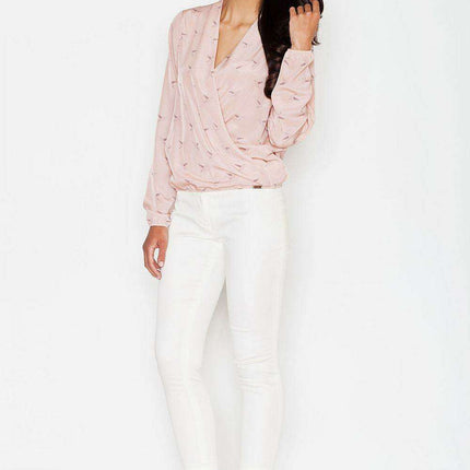 Sophisticated Patterned Blouse with Ribbed Hem - Effortless Style