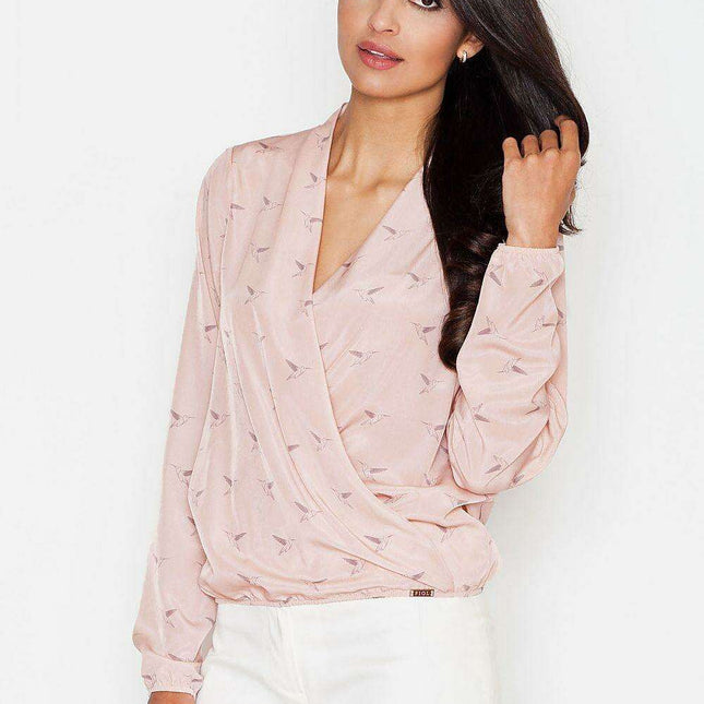 Sophisticated Patterned Blouse with Ribbed Hem - Effortless Style