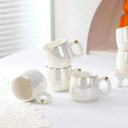Sophisticated Pearl Ceramic Tea and Beverage Serving Collection with Coffee Pot and Cups - Très Elite