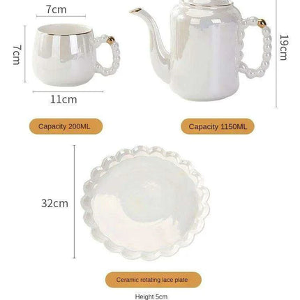 Sophisticated Pearl Ceramic Tea and Beverage Serving Collection with Coffee Pot and Cups - Très Elite