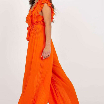 Sophisticated Pleated Wide-Leg Jumpsuit with Flattering V-Neck