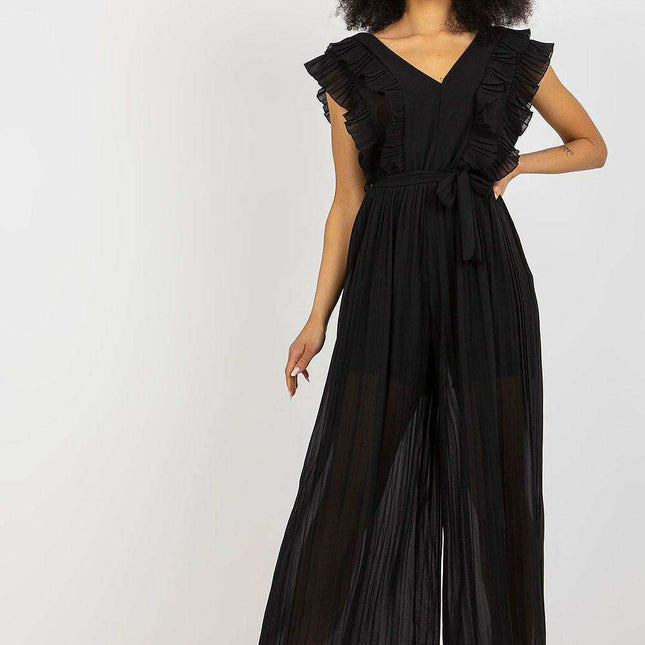 Sophisticated Pleated Wide-Leg Jumpsuit with Flattering V-Neck