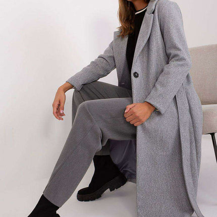 Sophisticated Polyester Overcoat with Stylish Tie Belt for Effortless Elegance - Très Elite