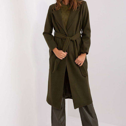 Sophisticated Polyester Overcoat with Stylish Tie Belt for Effortless Elegance