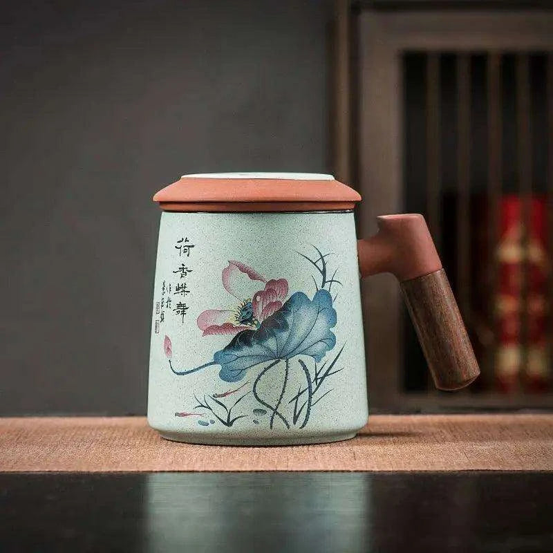 Sophisticated Purple Clay Travel Tea Mug Set with Infuser and Lid - 400ml for Office and Leisure - Très Elite