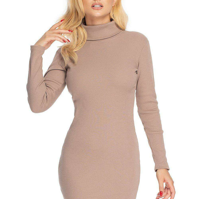 Sophisticated Ribbed Cotton Turtleneck Midi Dress