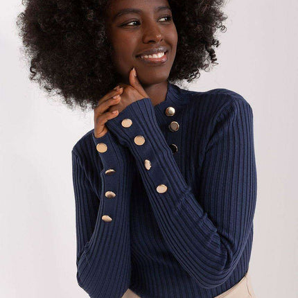 Sophisticated Ribbed Sweater with Elegant Stand-Up Collar for Every Occasion