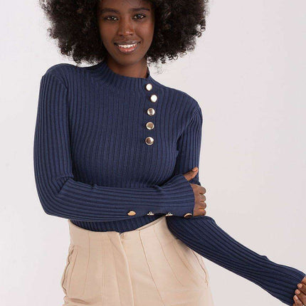 Sophisticated Ribbed Sweater with Elegant Stand-Up Collar for Every Occasion - Très Elite