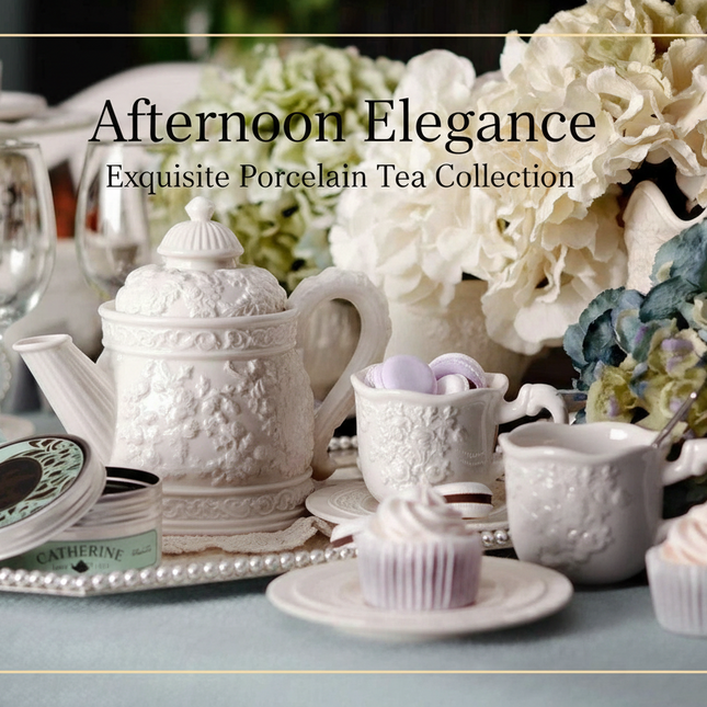 Sophisticated Rose-Embossed Ceramic Coffee Mug Set with Matching Plates and Bowls