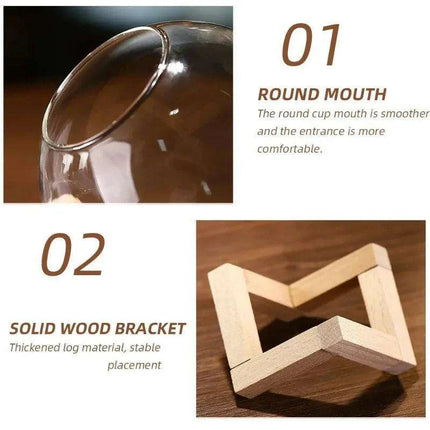 Sophisticated Round Cocktail Glass with Elegant Wooden Stand - Ideal for Creative Drinks and Smoothies - Très Elite
