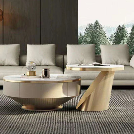Sophisticated Round Coffee Table with Hidden Storage and Chic Design - Très Elite