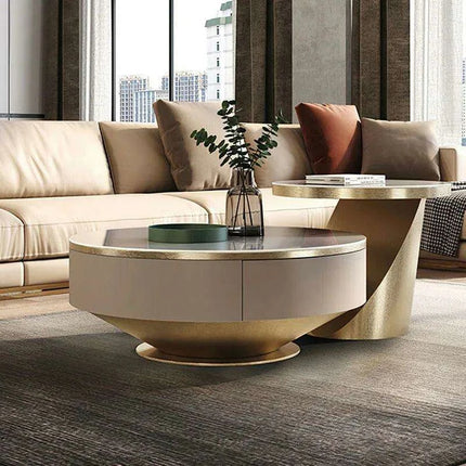 Sophisticated Round Coffee Table with Hidden Storage and Chic Design - Très Elite