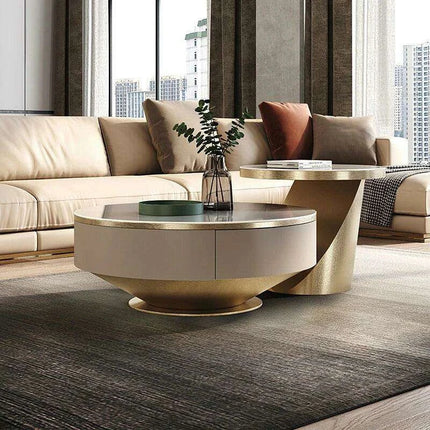 Sophisticated Round Coffee Table with Hidden Storage and Chic Design - Très Elite