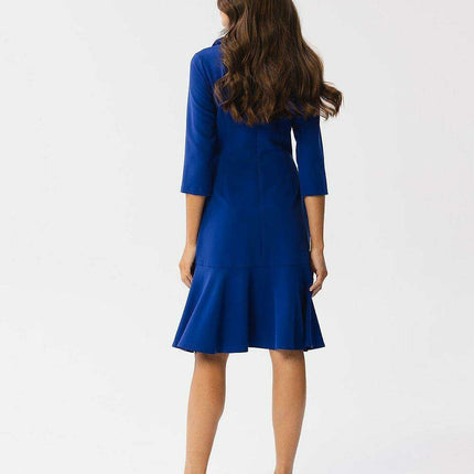 Sophisticated Ruffle-Back Day Dress with Stand-Up Collar - Très Elite