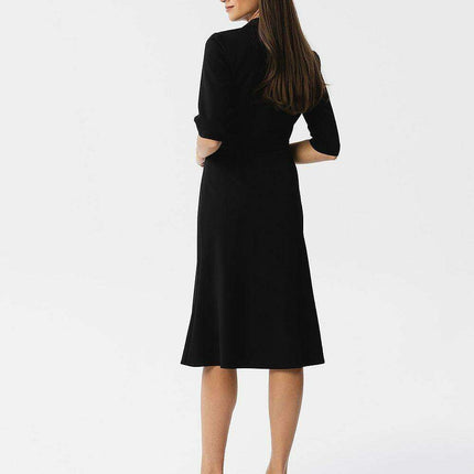 Sophisticated Ruffle-Back Day Dress with Stand-Up Collar - Très Elite